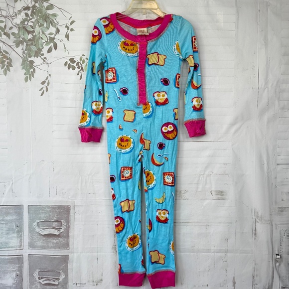 Munki Munki Toddler Girls Blue Pink Food Pattern One Piece LS Pajamas Pj Sz. 2T - Picture 1 of 15